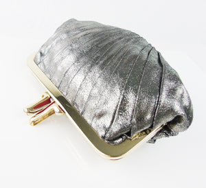 CHRISTIAN LOUBOUTIN Miss Loubi Silver Sparkle Leather Pleat Clutch