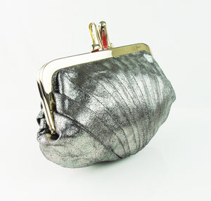 CHRISTIAN LOUBOUTIN Miss Loubi Silver Sparkle Leather Pleat Clutch