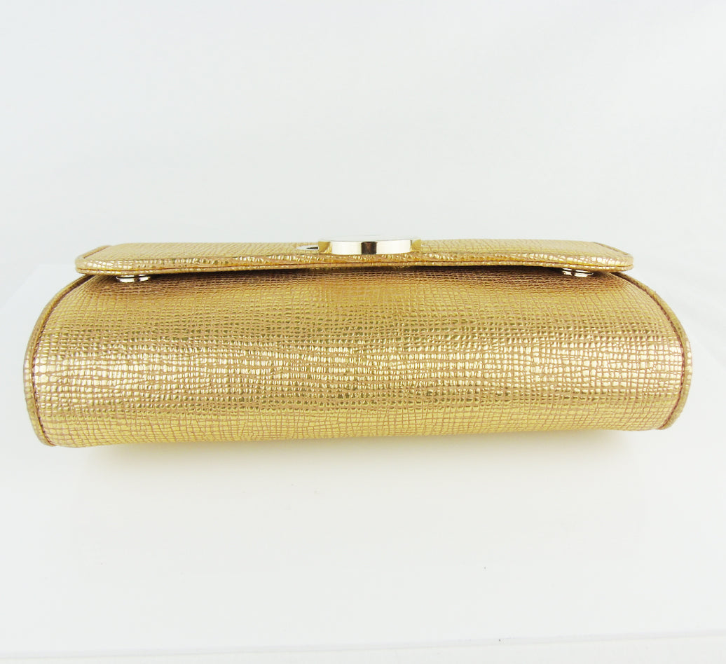 CHRISTIAN LOUBOUTIN Gold Leather Riviera Textured Clutch