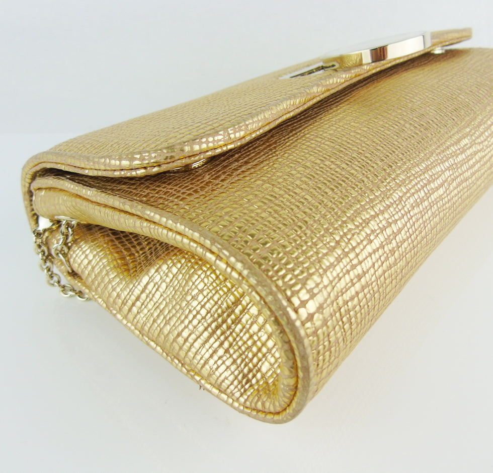 CHRISTIAN LOUBOUTIN Gold Leather Riviera Textured Clutch