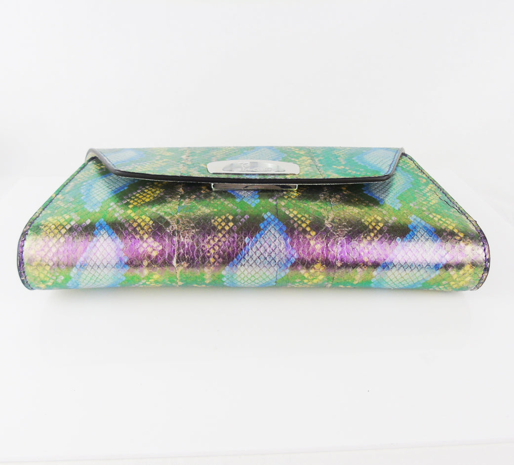 CHRISTIAN LOUBOUTIN vero dodat clutch exotic leather iridescent snakeskin