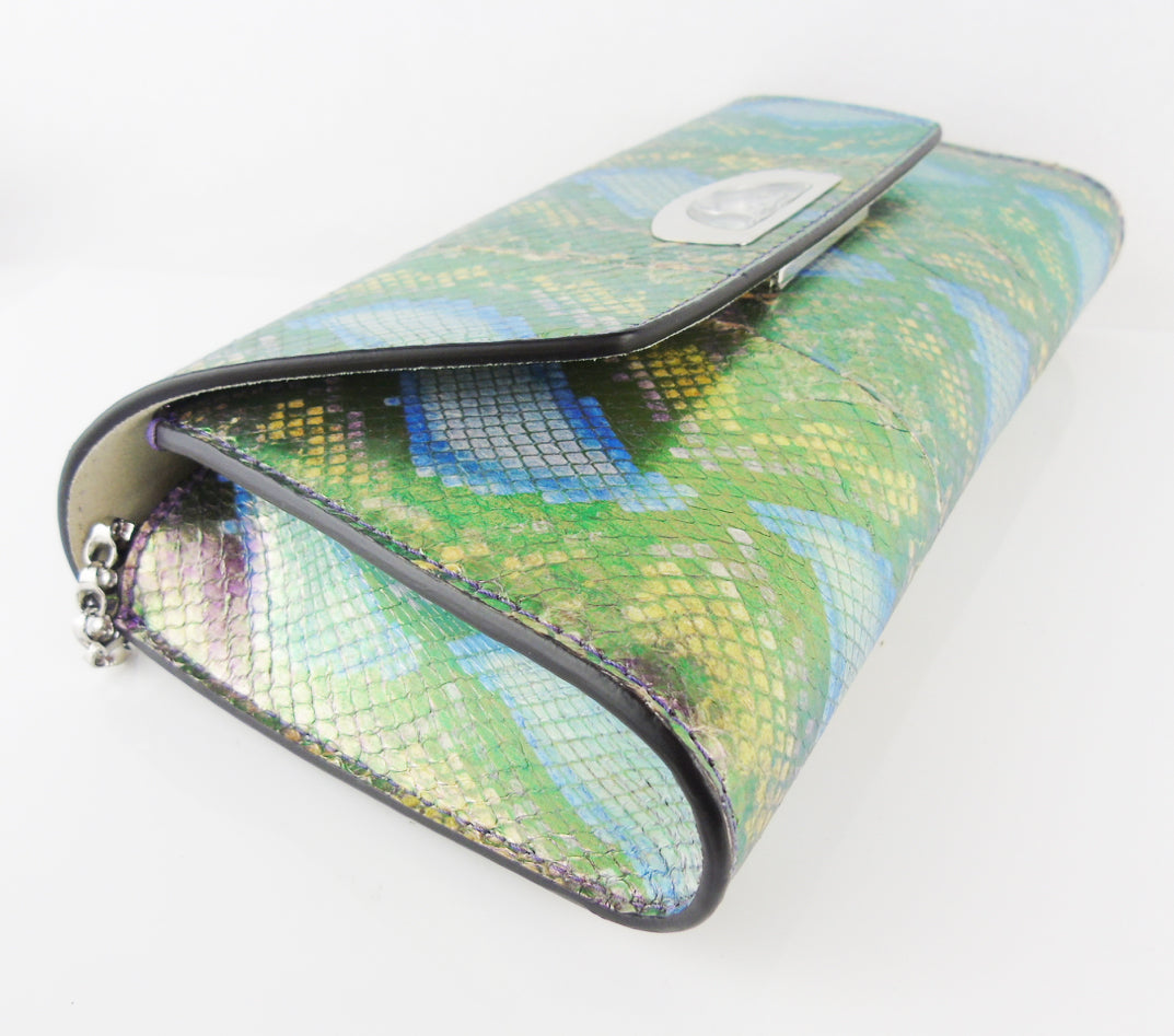 CHRISTIAN LOUBOUTIN vero dodat clutch exotic leather iridescent snakeskin