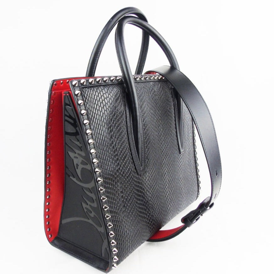 CHRISTIAN LOUBOUTIN black leather paloma spike tote bag 'jurassic'