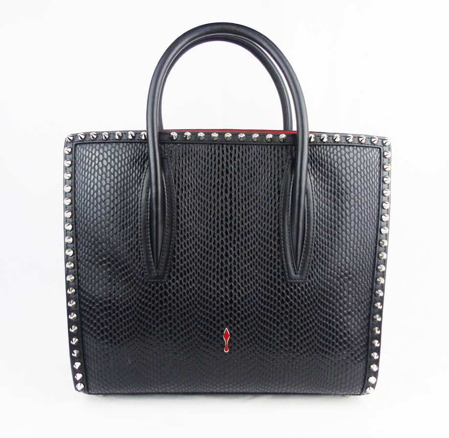 CHRISTIAN LOUBOUTIN black leather paloma spike tote bag 'jurassic'