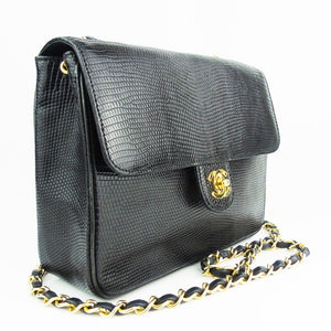 Sold at Auction: Rare Vintage Chanel Black Lizard Mini Flap Bag