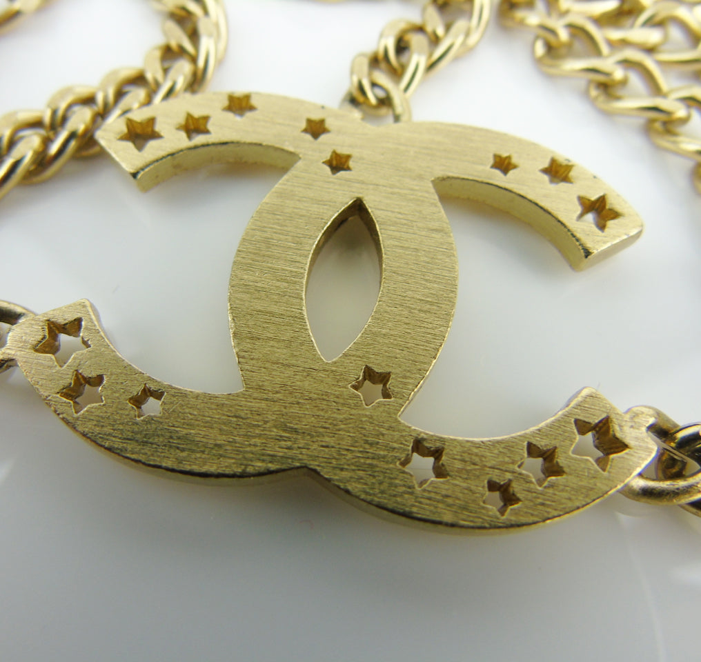 CHANEL CC logo stars gold chain belt 2003