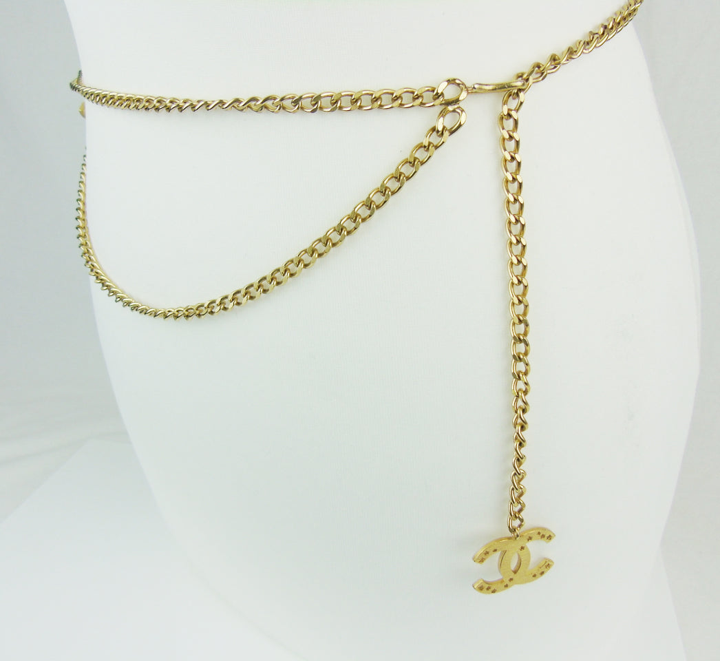 CHANEL double logo gold CC stars chain belt