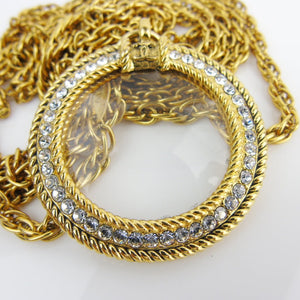 CHANEL magnifying glass loupe pendant long necklace vintage  1984