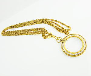 CHANEL Gold plated large magnifying glass loupe pendant necklace - vintage