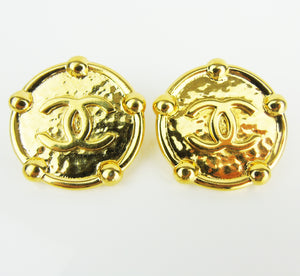 CHANEL extra large round gold plated earrings 1980s- vintage