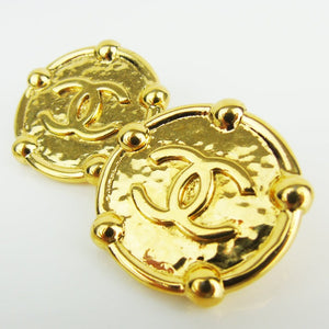 CHANEL extra large round gold plated earrings 1980s- vintage