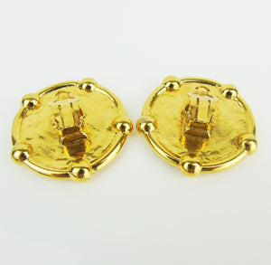 CHANEL extra large round gold plated earrings 1980s- vintage