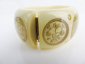 CHANEL Vintage Inclusion Cuff Bracelet Coin and Pearl Cuff cream gold resin