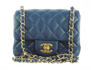 Chanel blue classic flap bag mini square