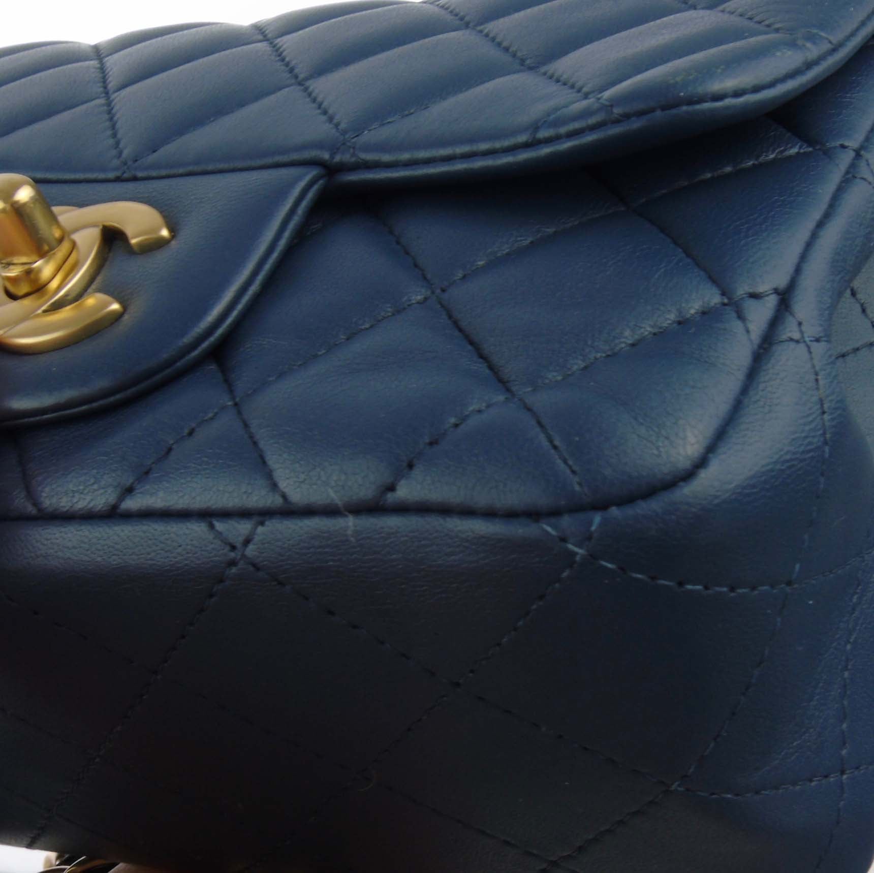 CHANEL slate blue lambskin classic mini square flap bag ghw