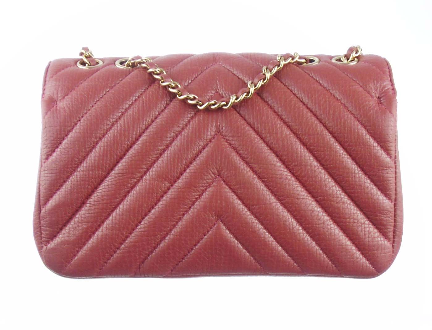 CHANEL dark blush pink chevron leather 2.55 mini rectangular flap bag 2017