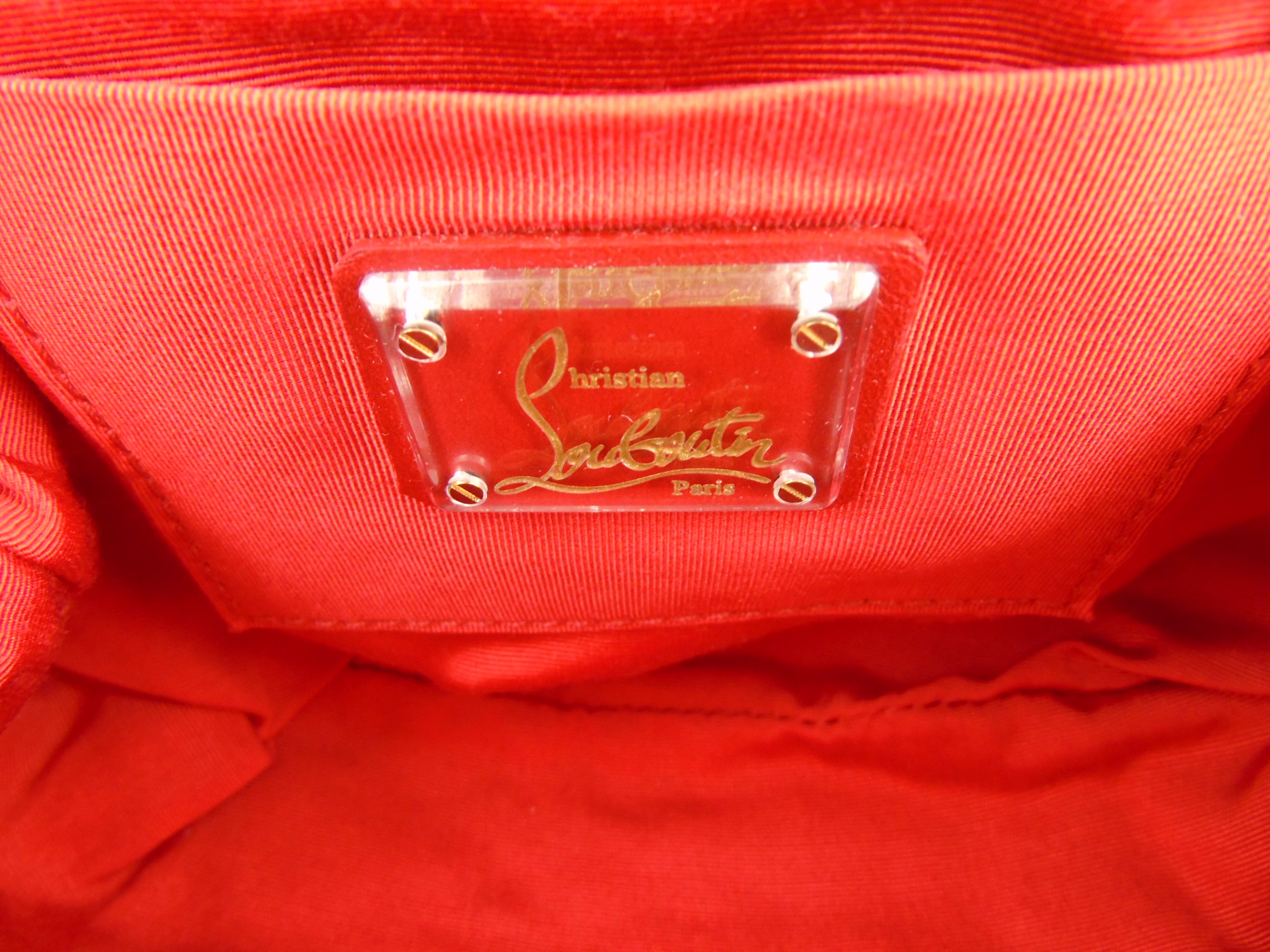 Christian Louboutin  'Loubinight pot pourri' clutch in deep red with signature clasp