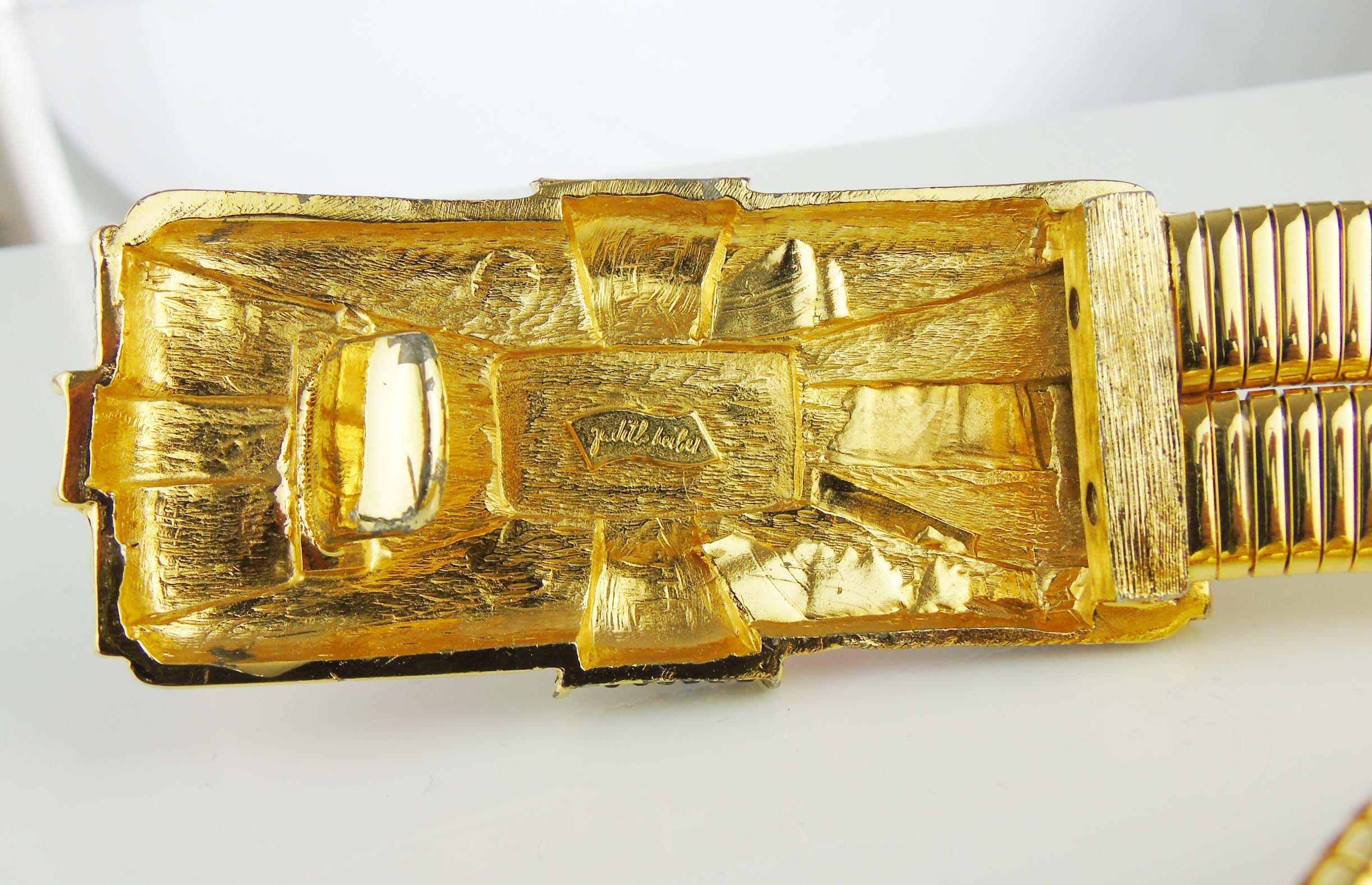 JUDITH LIEBER art deco multi-colour rhinestone gold stretch belt - vintage