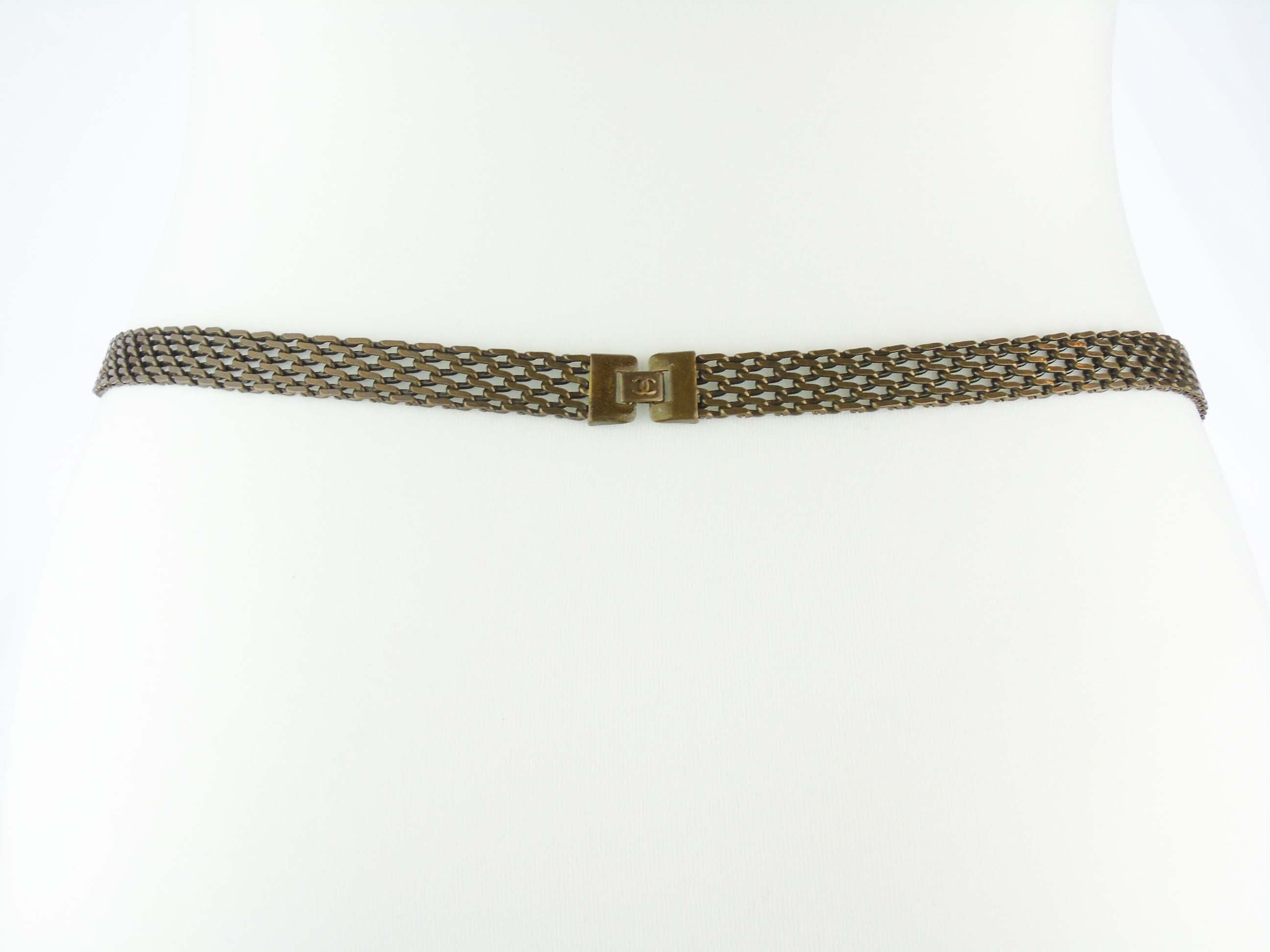 CHANEL multi-logo antique gold chain belt 1997