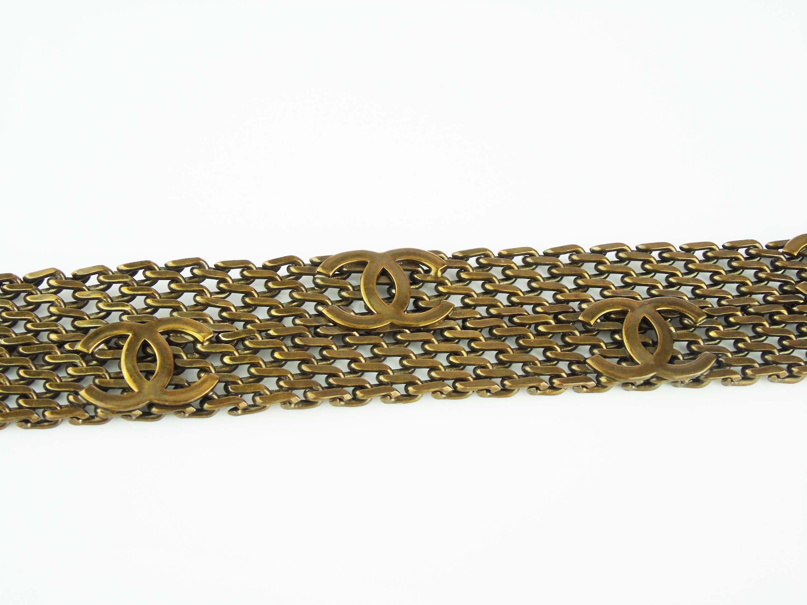 CHANEL multi-logo antique gold chain belt 1997