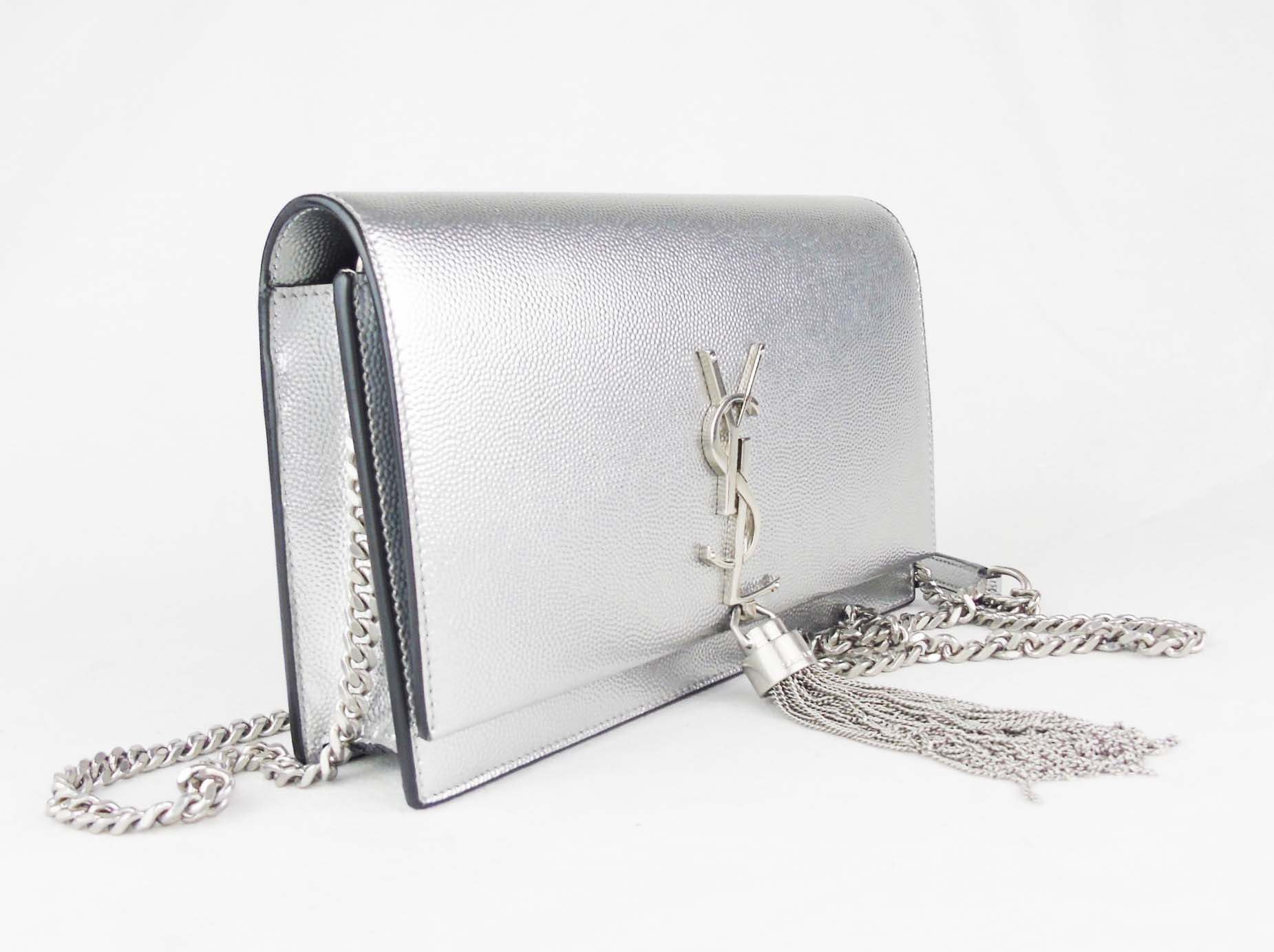 YSL yves saint laurent silver kate tassel bag