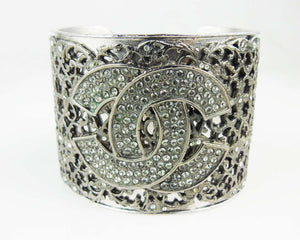 CHANEL Filigree CC Cuff Bracelet antique silver & crystal 2006