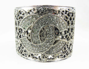 CHANEL Filigree CC Cuff Bracelet antique silver & crystal 2006