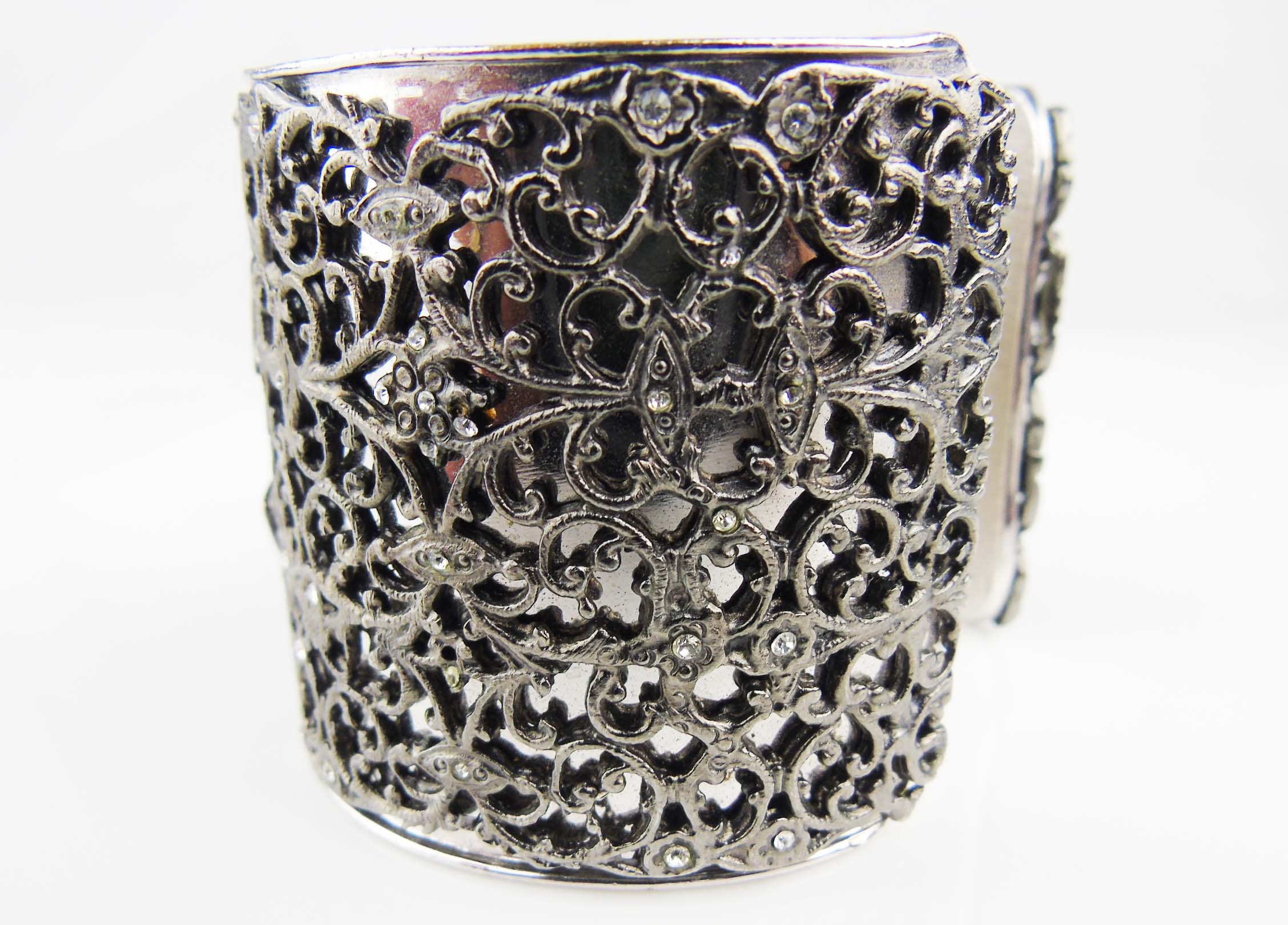 CHANEL Filigree CC Cuff Bracelet antique silver & crystal 2006