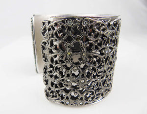 CHANEL Filigree CC Cuff Bracelet antique silver & crystal 2006