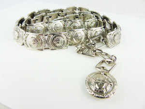 Versace Silver Rhinestoned Chain Belt with Medusa Buckle