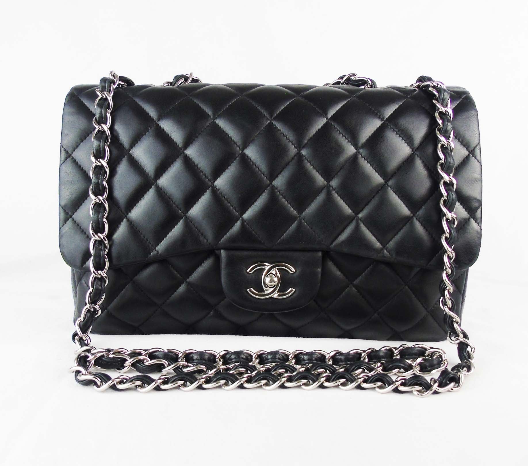 CHANEL black leather jumbo flap bag SHW