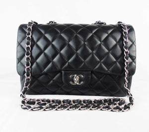 CHANEL black leather jumbo flap bag SHW