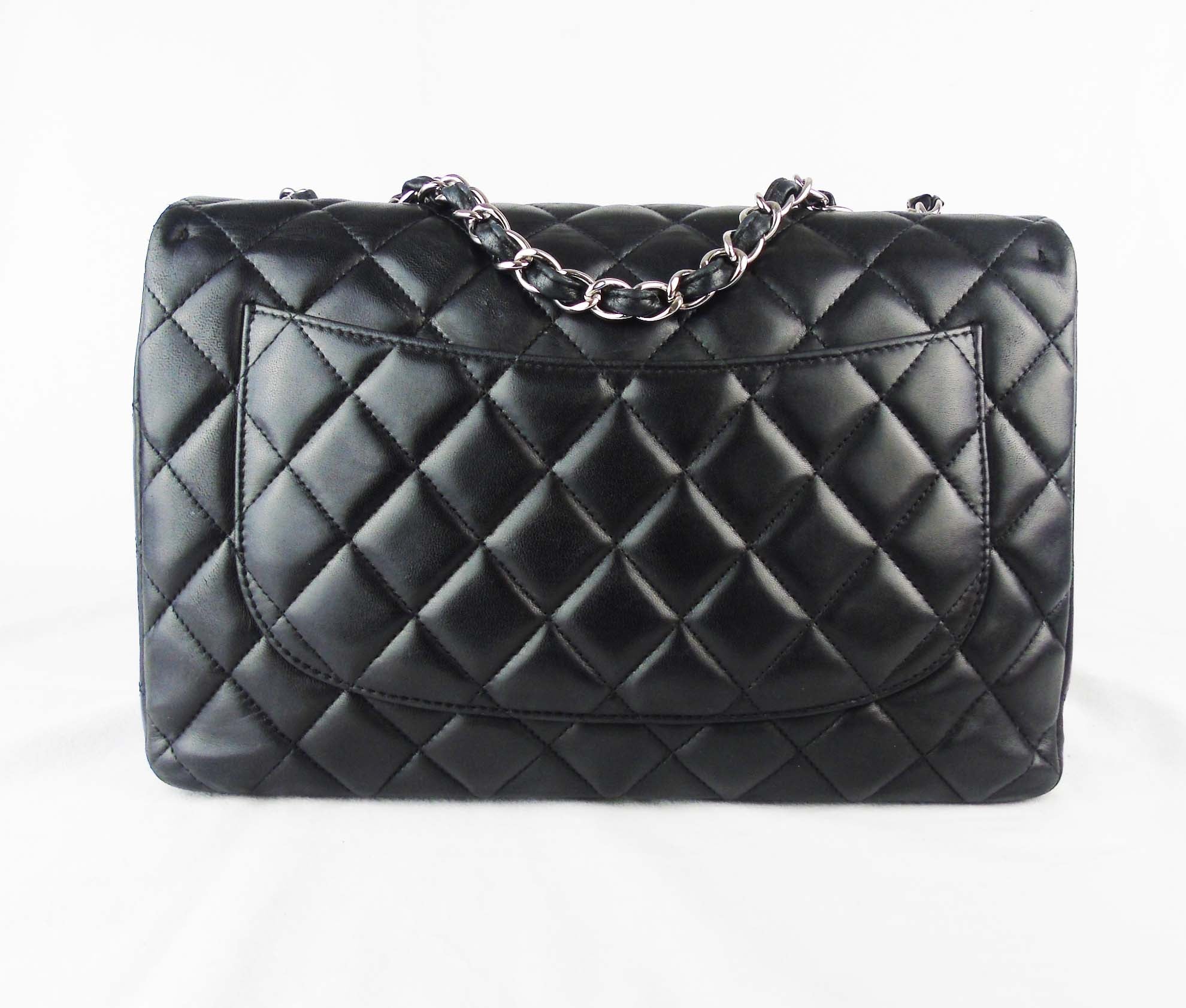 CHANEL black leather jumbo flap bag SHW