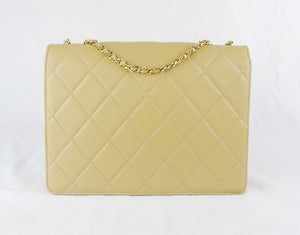 CHANEL classic beige leather flap bag 'Golden Class'