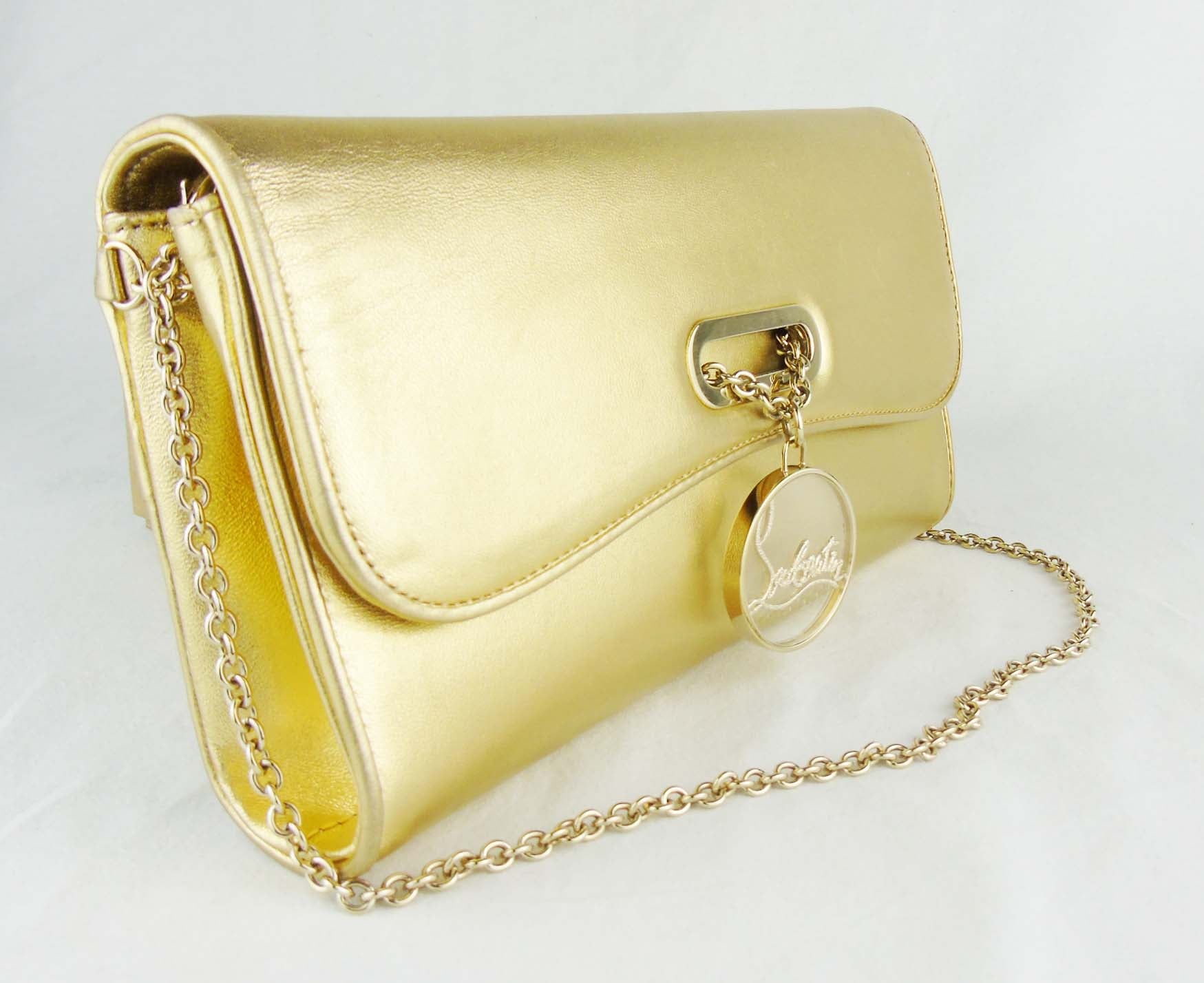 CHRISTIAN LOUBOUTIN Gold Leather Riviera Clutch