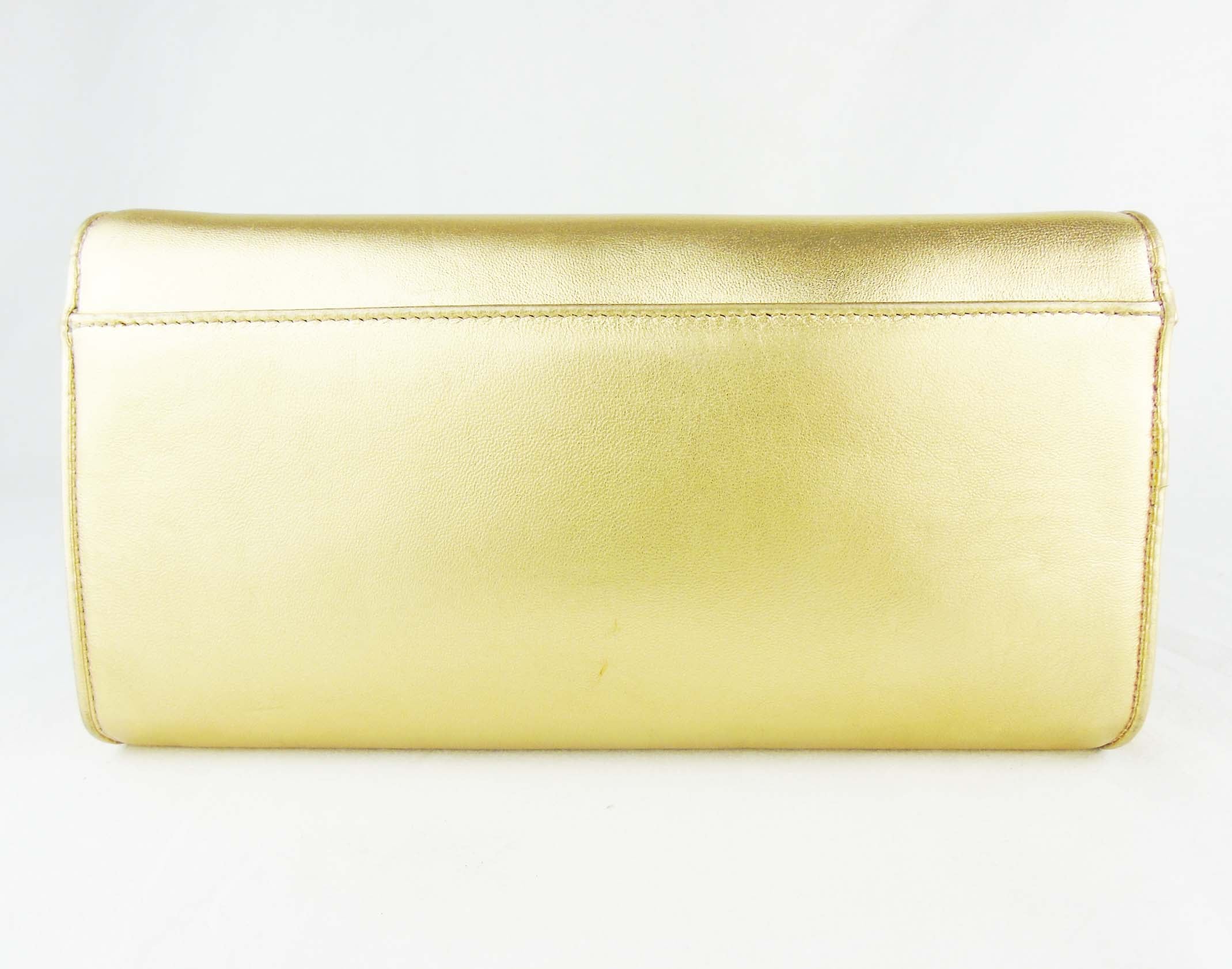 CHRISTIAN LOUBOUTIN Gold Leather Riviera Clutch