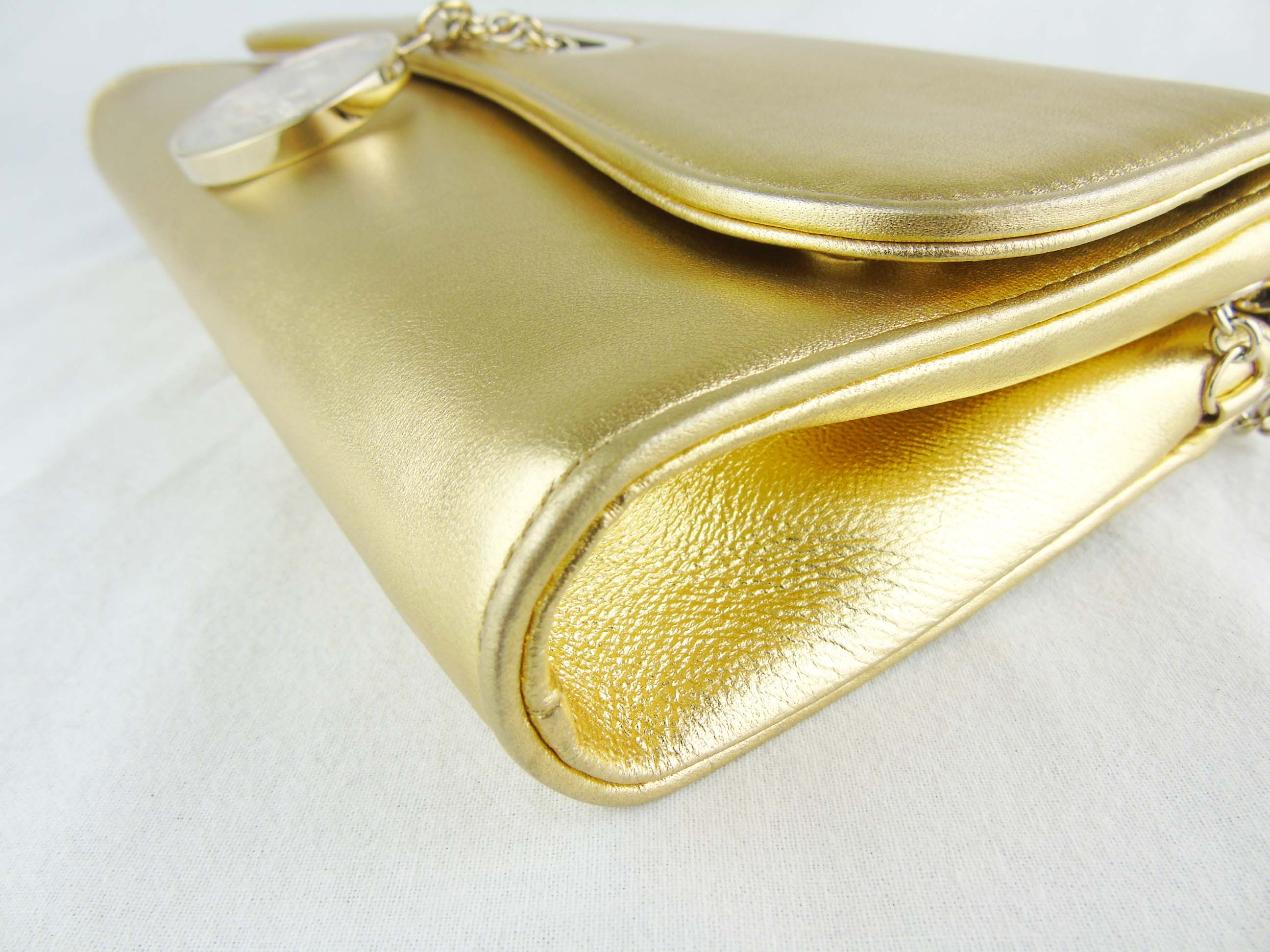 CHRISTIAN LOUBOUTIN Gold Leather Riviera Clutch