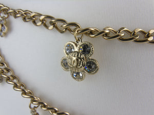 CHANEL diamante camellia and CCs charms double chain belt