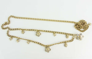 CHANEL diamante camellia and CCs charms double chain belt