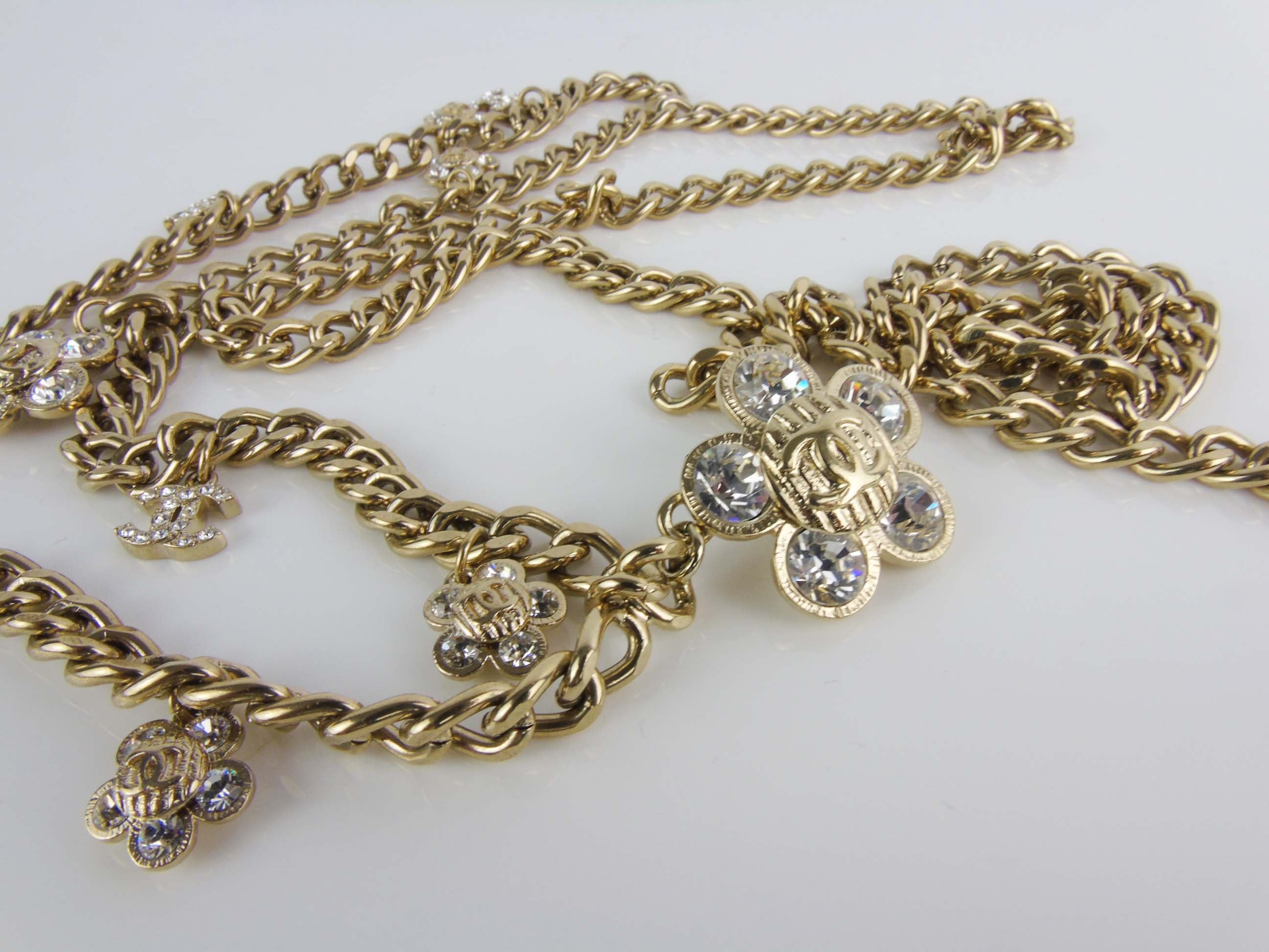 Chanel, Chain belt/necklace with rhinestone Camellia. - Unique Designer  Pieces