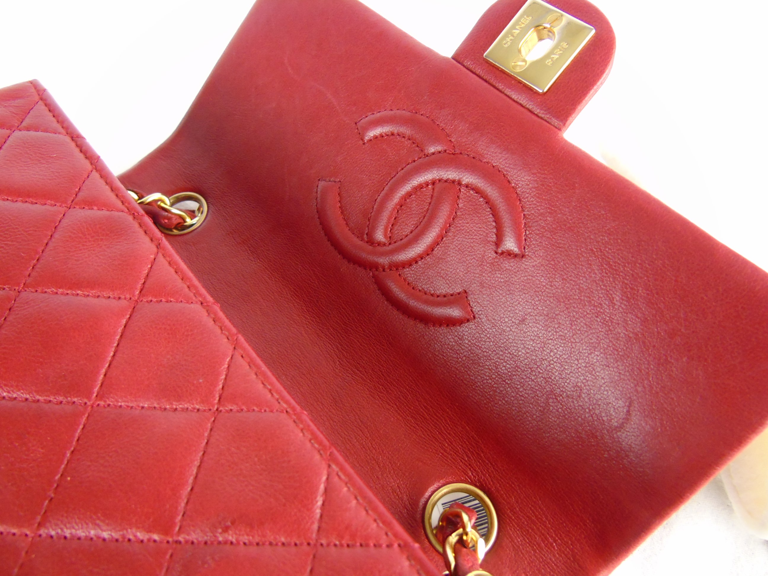 CHANEL red mini square lambskin flap bag ghw - vintage