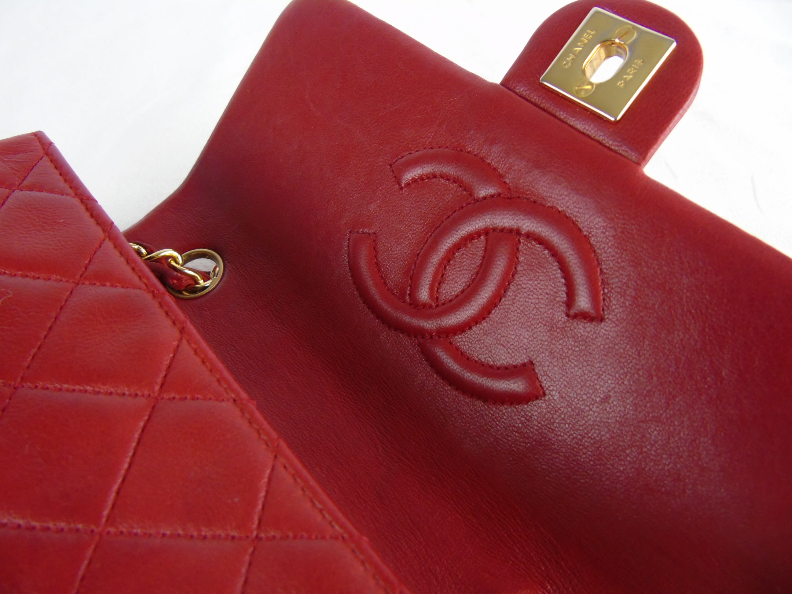 CHANEL red mini square lambskin flap bag ghw - vintage