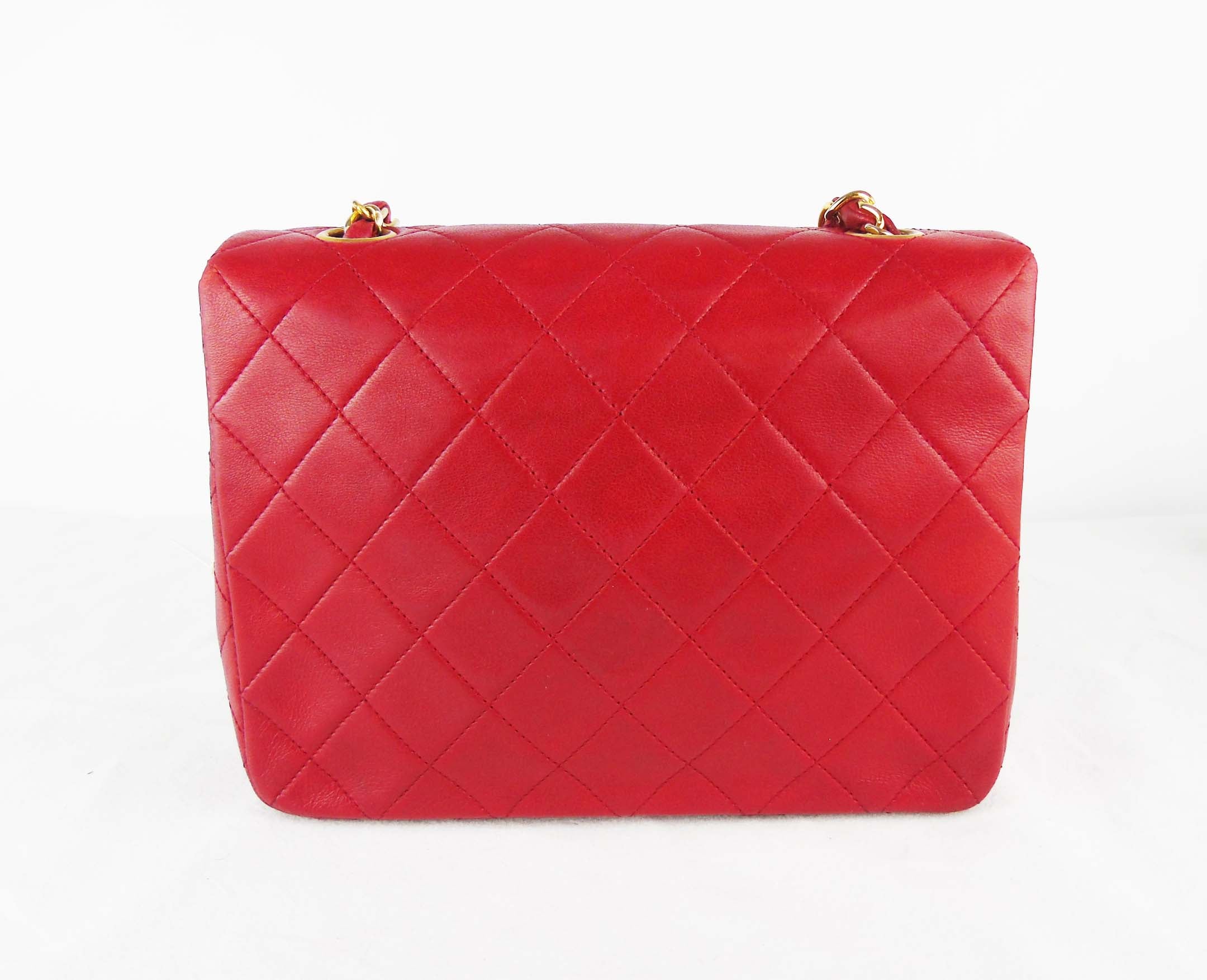 Red Chanel Mini Classic Lambskin Square Flap Crossbody Bag – Designer  Revival