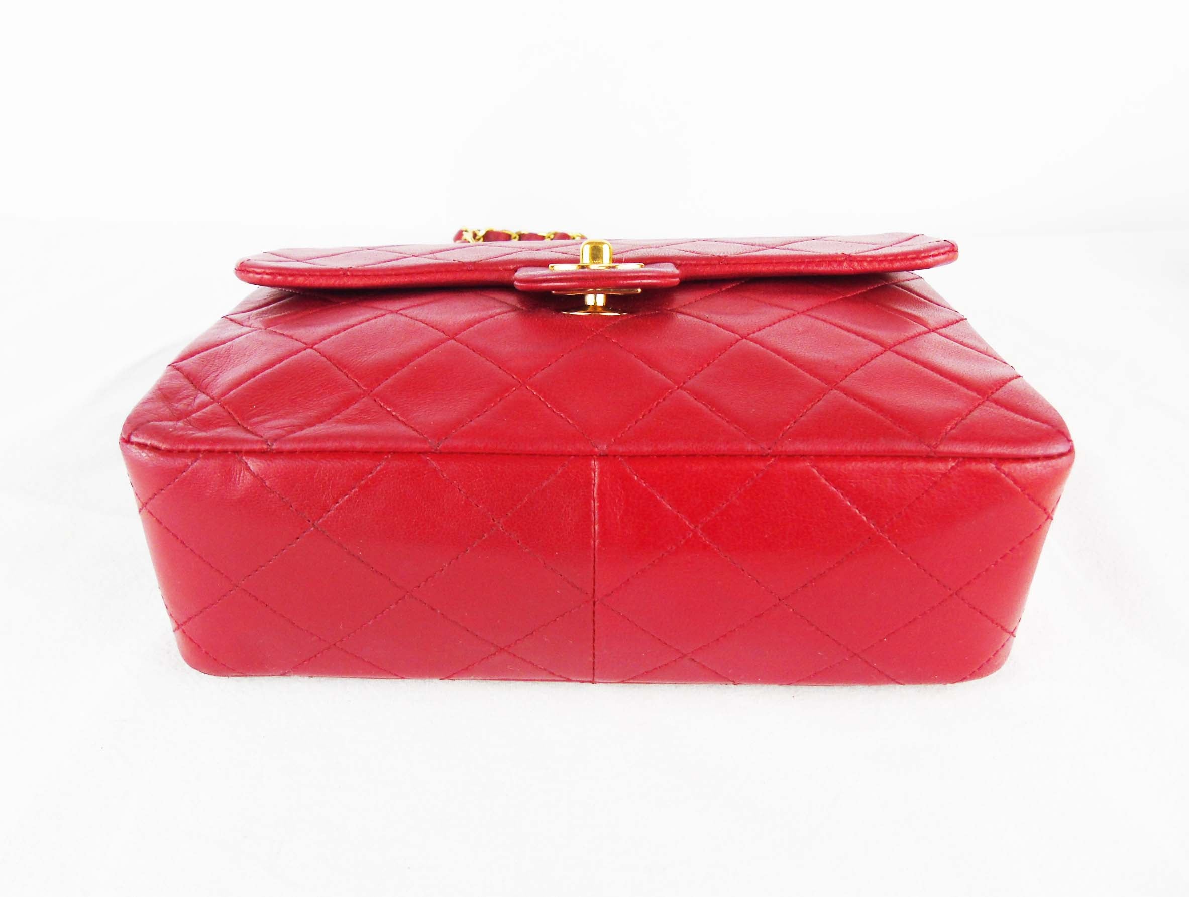 CHANEL red mini square lambskin flap bag ghw - vintage