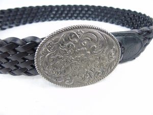 MULBERRY black leather belt with silver buckle