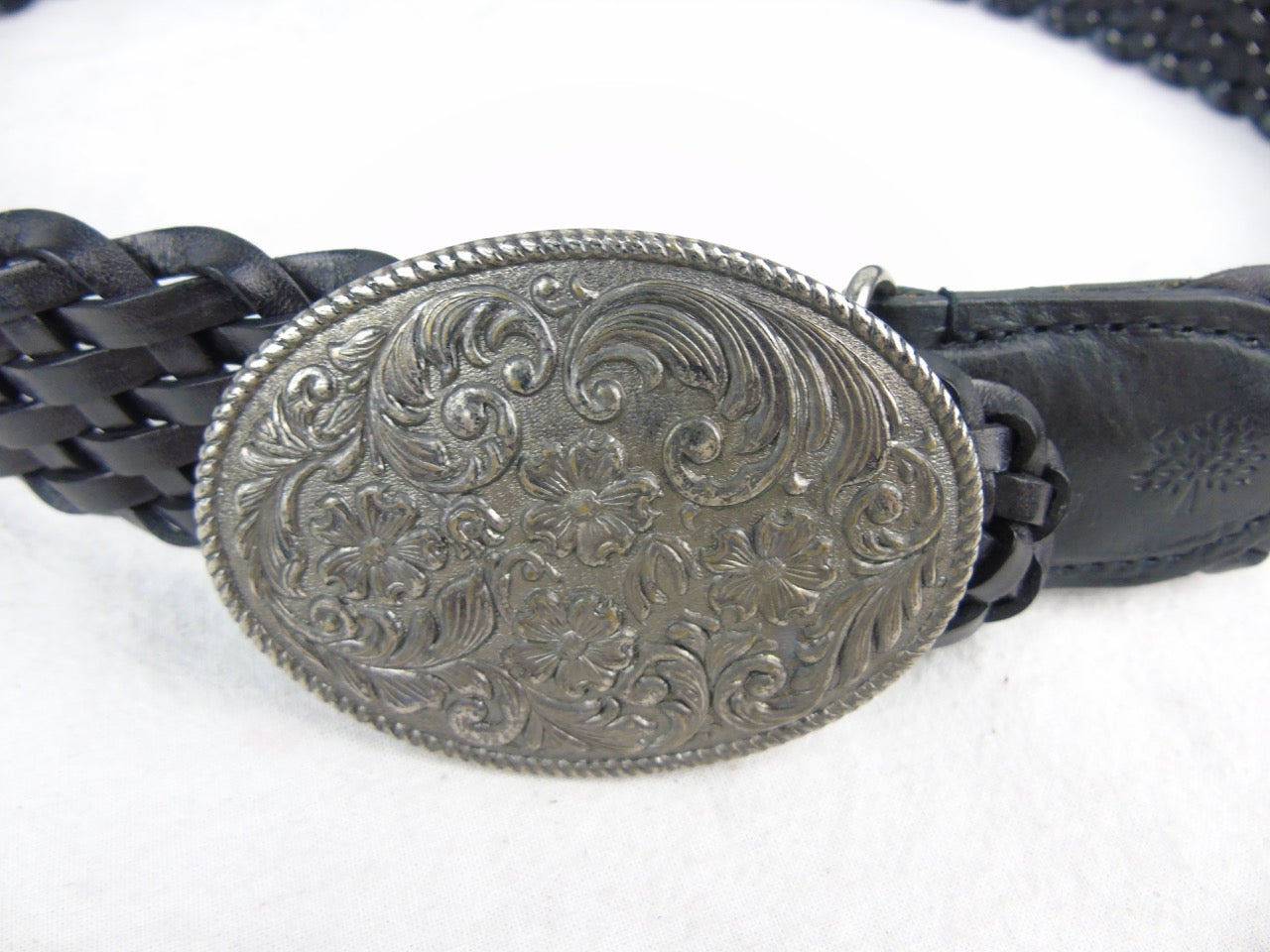 MULBERRY black leather belt with silver buckle