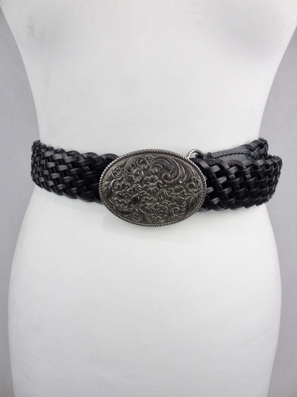 MULBERRY black leather belt with silver buckle