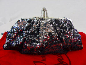 CHRISTIAN LOUBOUTIN sequin clutch black silver strassed shoe clasp T3