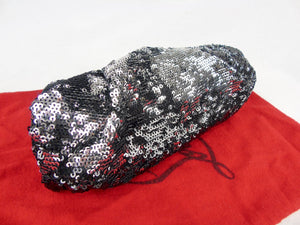 CHRISTIAN LOUBOUTIN sequin clutch black silver strassed shoe clasp T3