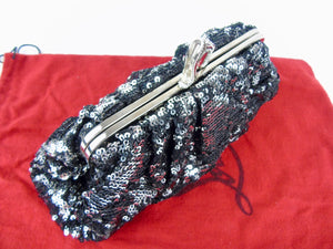 CHRISTIAN LOUBOUTIN sequin clutch black silver strassed shoe clasp T3